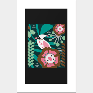 Tropical nocturnal decor with bird Posters and Art